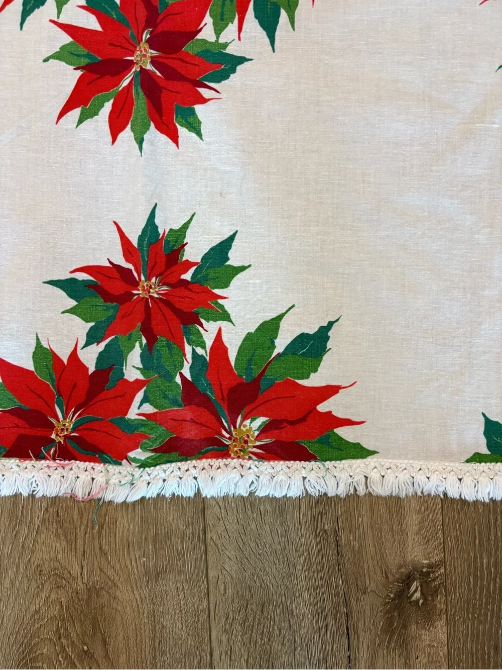 Vintage Red and Green Poinsettia Tablecloth